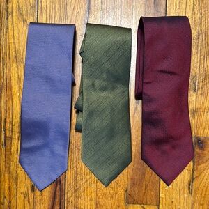 LANVIN Paris 3 Piece Bundle Men's Tie Set - Purple‎ Green Red 100% Silk Textured